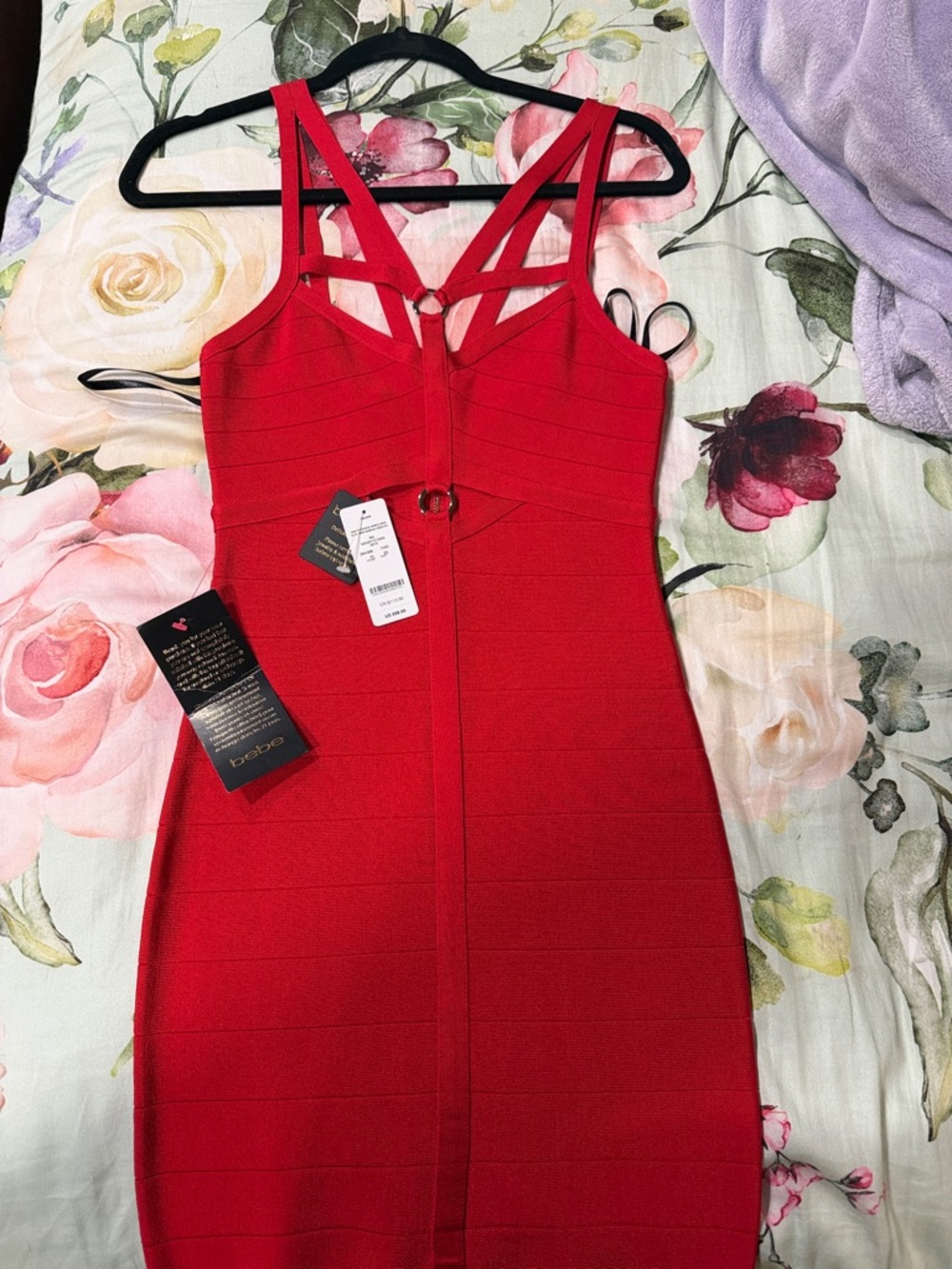 bebe Red Strappy Cutout Bandage Mini Dress